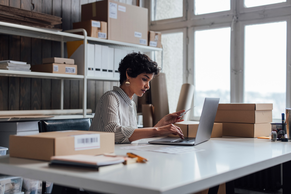 female at a desk