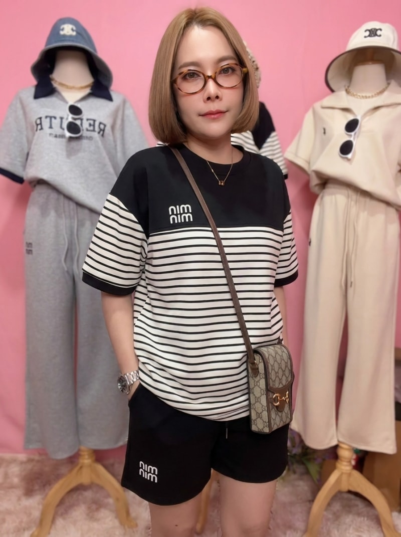 Set thun cotton kẻ ngang