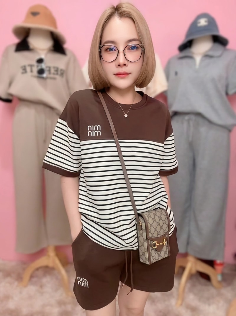 Set thun cotton kẻ ngang