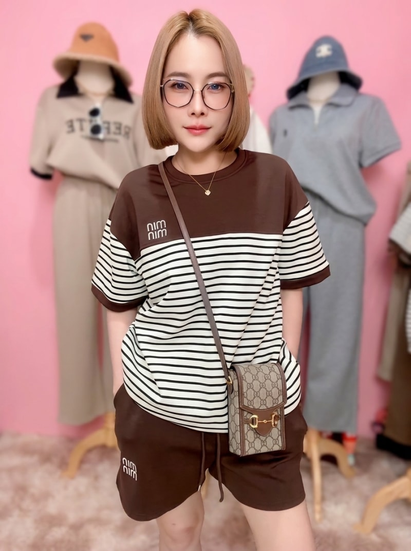 Set thun cotton kẻ ngang