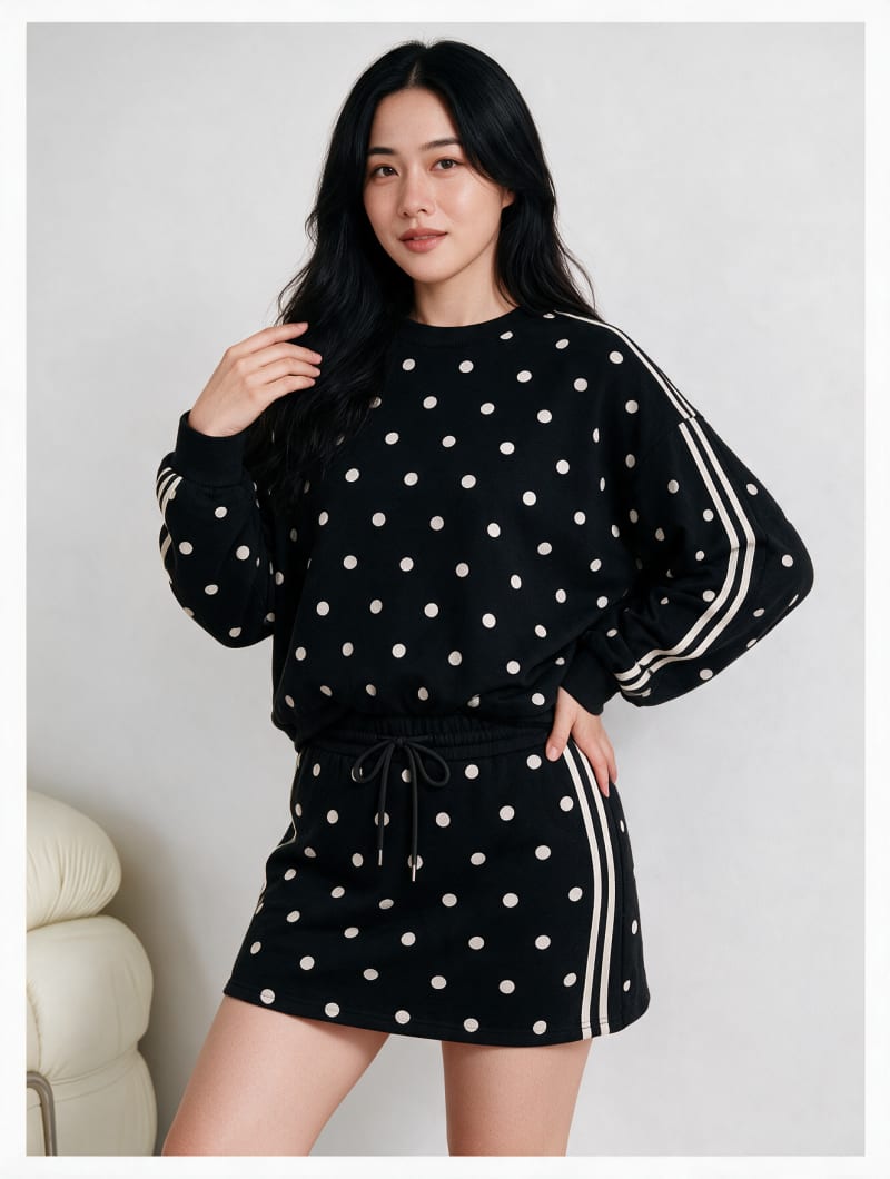 Set chấm bi dài tay sọc thể thao