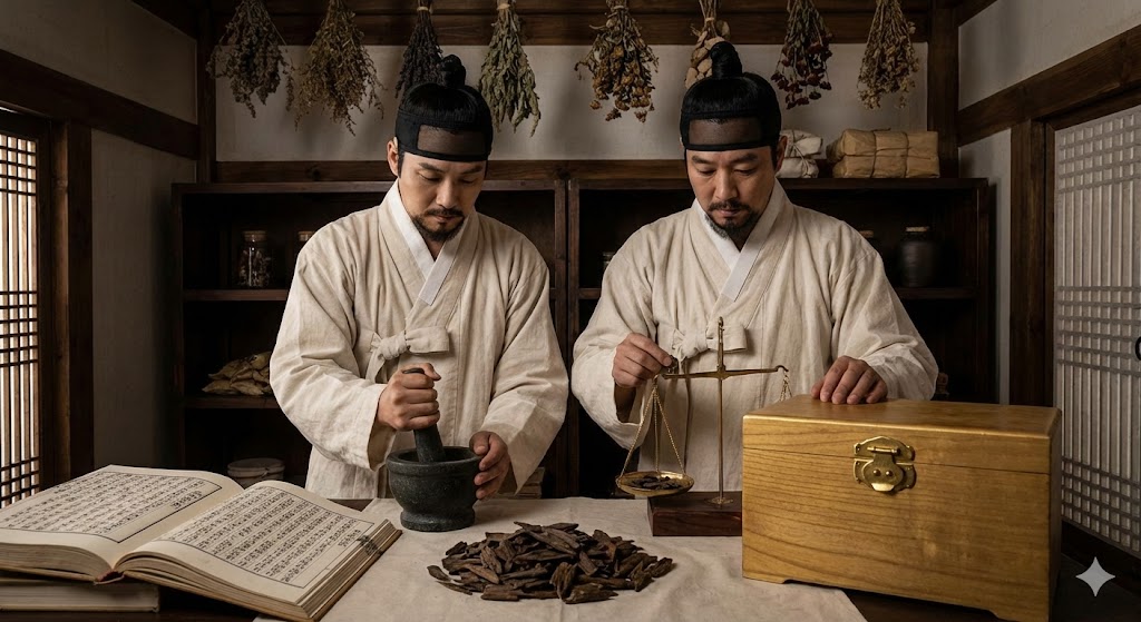 Scene of preparing agarwood incense within the Royal Medical Office of the Joseon Dynasty