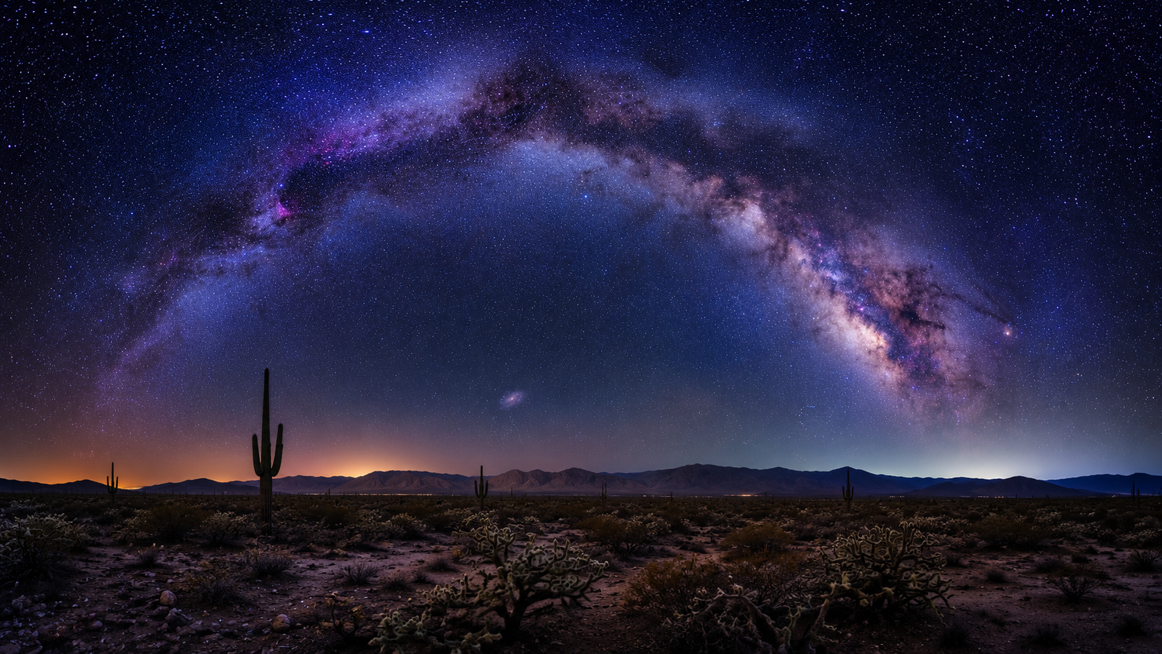 Milky way galaxy arch over desert night 4K wallpaper