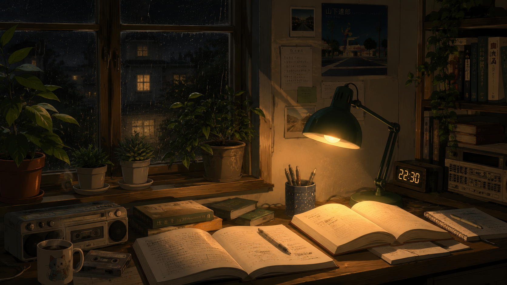 Lofi Study Room — Green Lamp 4K wallpaper