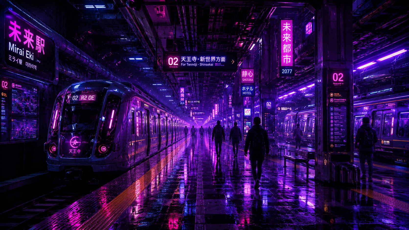 Cyberpunk Neon Subway Station 4K wallpaper