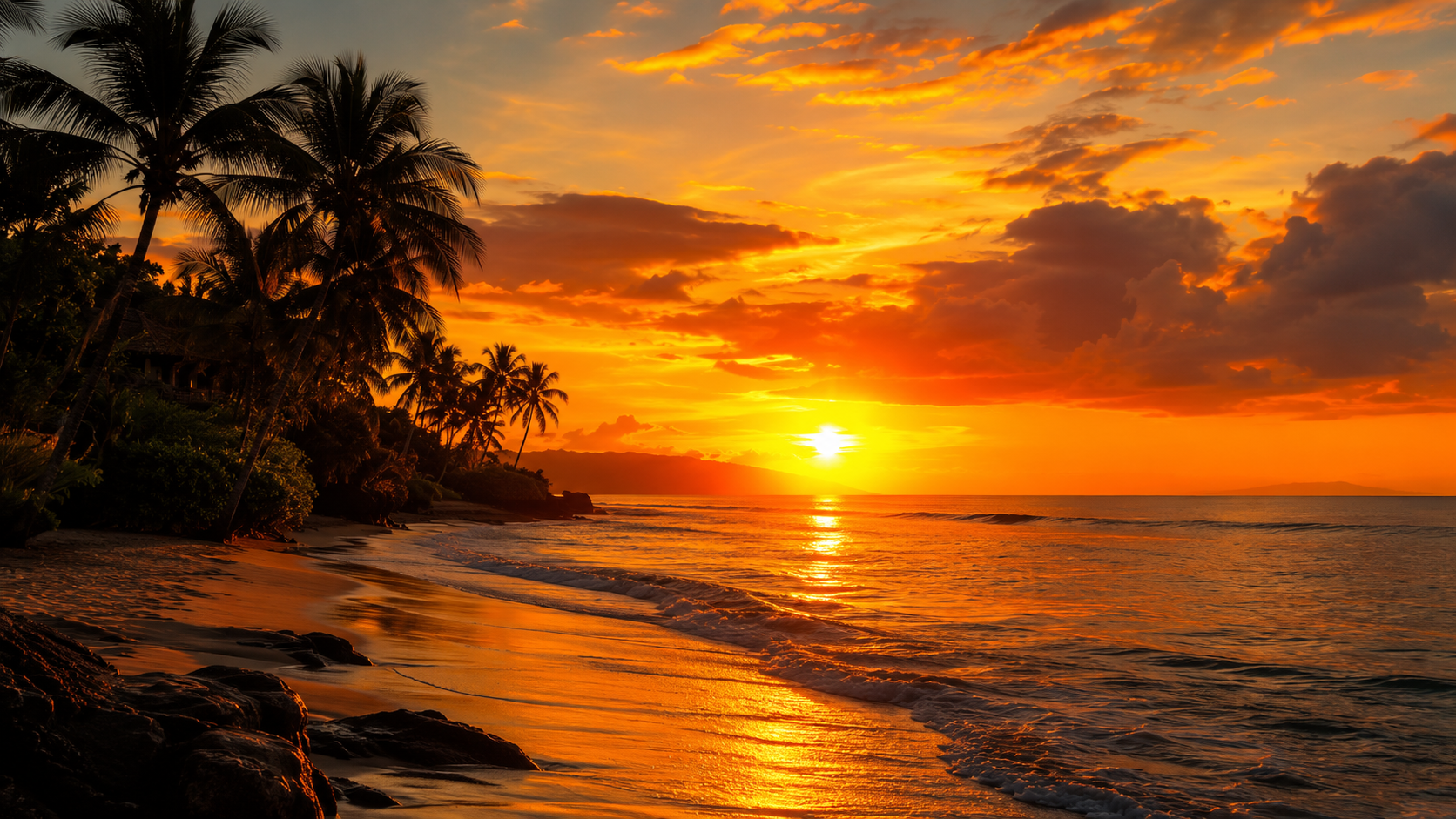 Tropical Sunset Beach 4K wallpaper