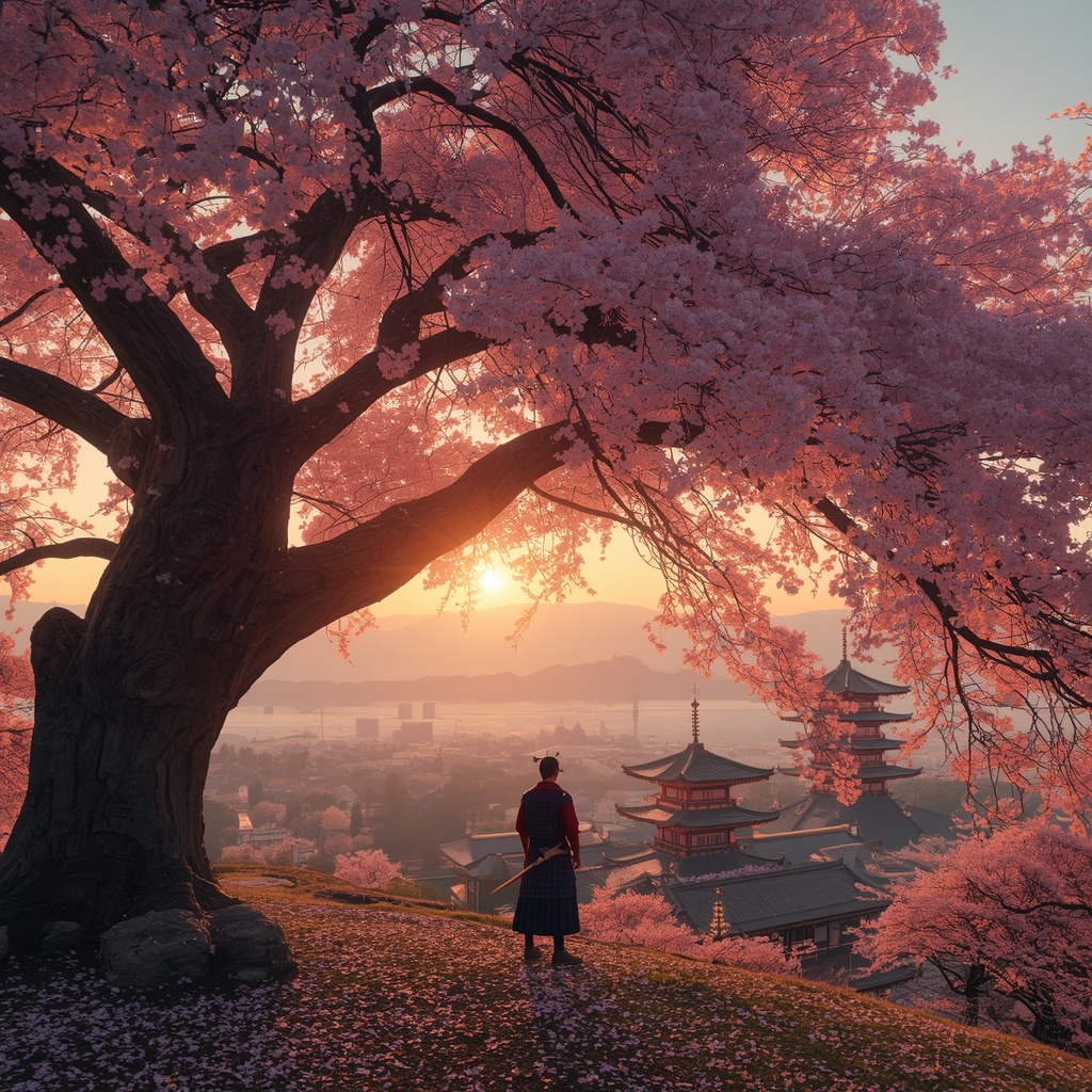 Lone Samurai — Cherry Blossom Kyoto 4K wallpaper