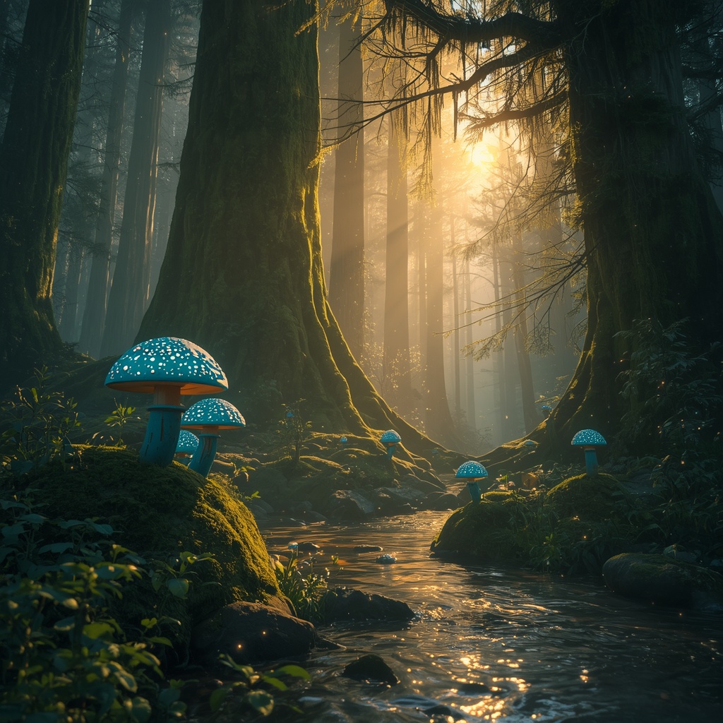 Enchanted Forest — Glowing Mushrooms 4K wallpaper
