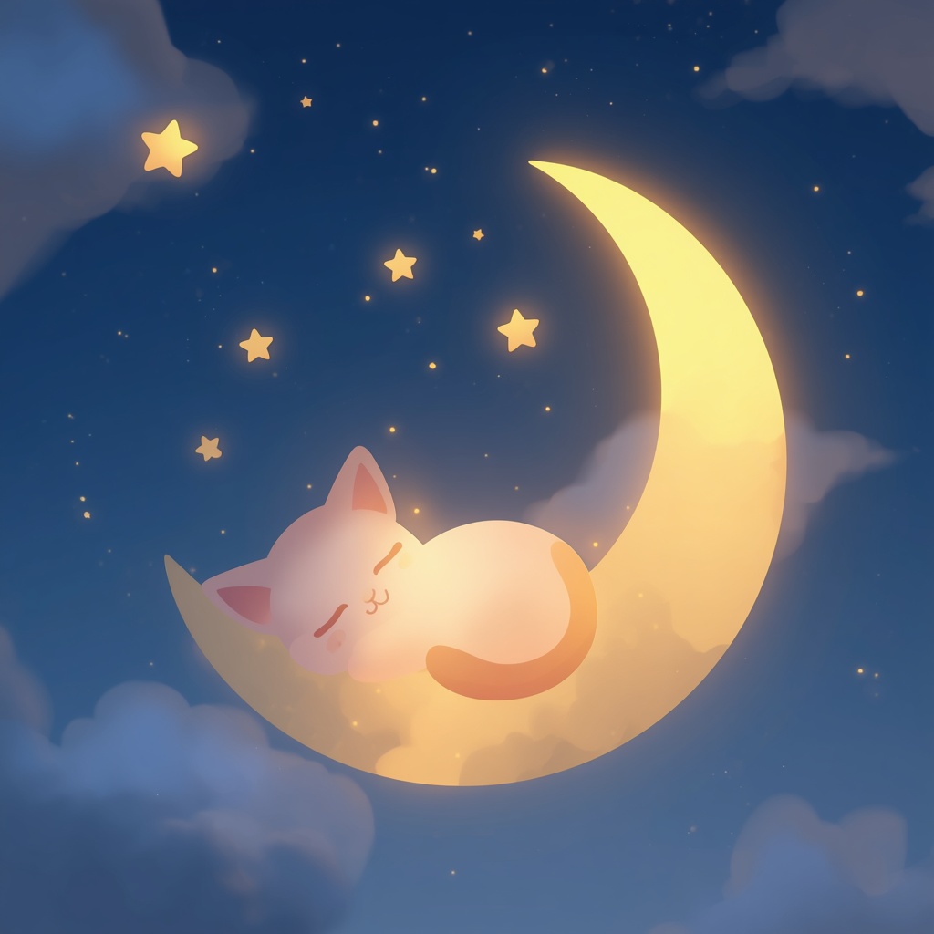 Kawaii Cat — Crescent Moon 4K wallpaper