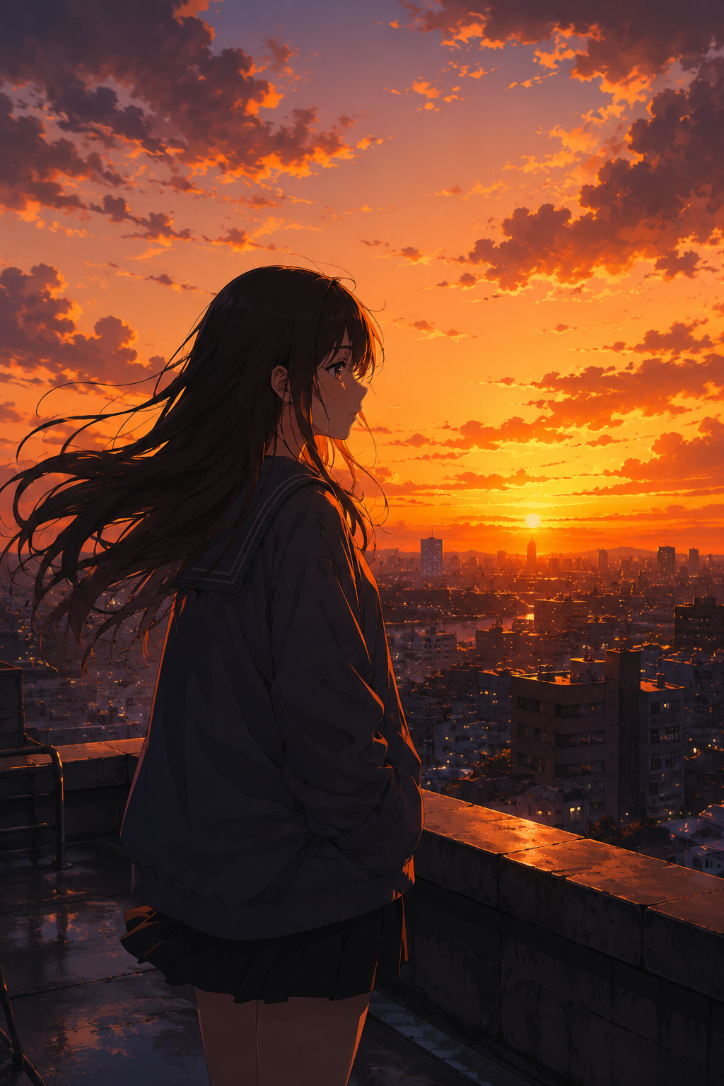 Anime Rooftop — Sunset Wind 4K wallpaper
