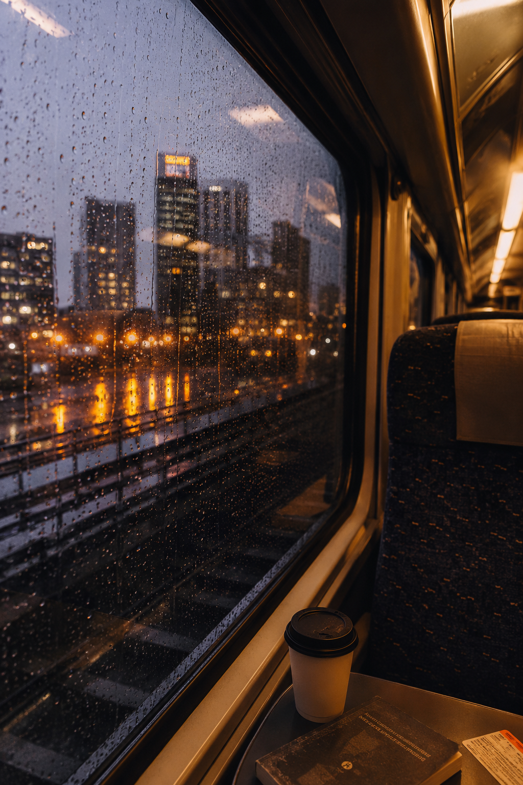 Rainy Train Window — City Lights 4K wallpaper