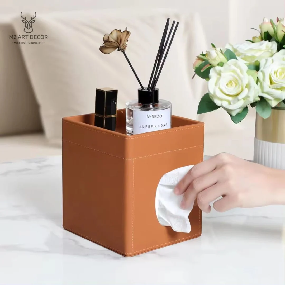 Hình ảnh phụ của sản phẩm Hộp giấy ăn bọc da vuông - M2 Art Decor