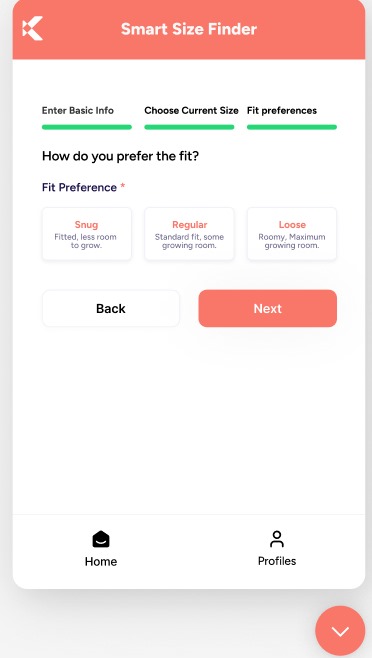 Choose fit preference
