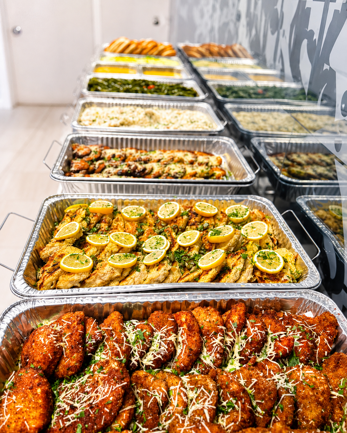 Catering spread of fresh food