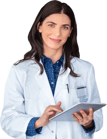 Female doctor holding tablet