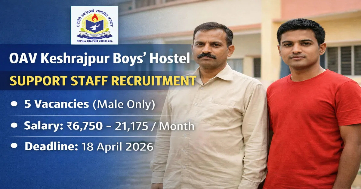 OAV School Recruitment for Support Staff-Salary up to ₹21,175 - Odisha Govt Job 2026