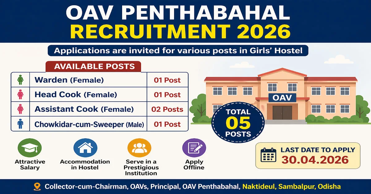 OAV Naktideul Girls Hostel Recruitment 2026 – 5 Posts - Odisha Govt Job 2026
