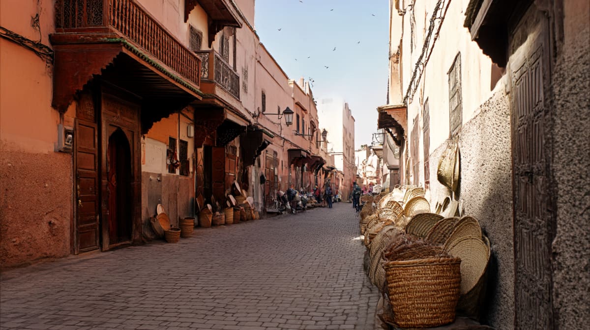 A quiet street in the Marrakech mellah, the historic Jewish quarter near the Palais Bahia