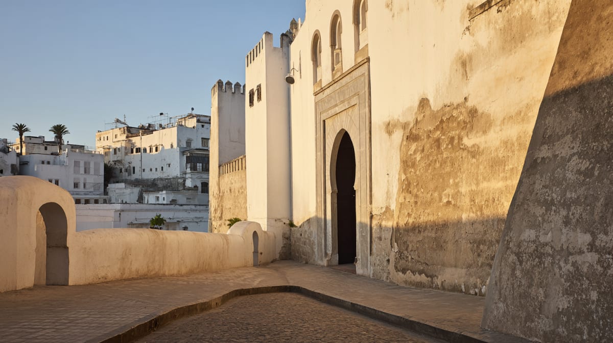 The hilltop Kasbah of Tangier overlooking the Strait of Gibraltar and the port below