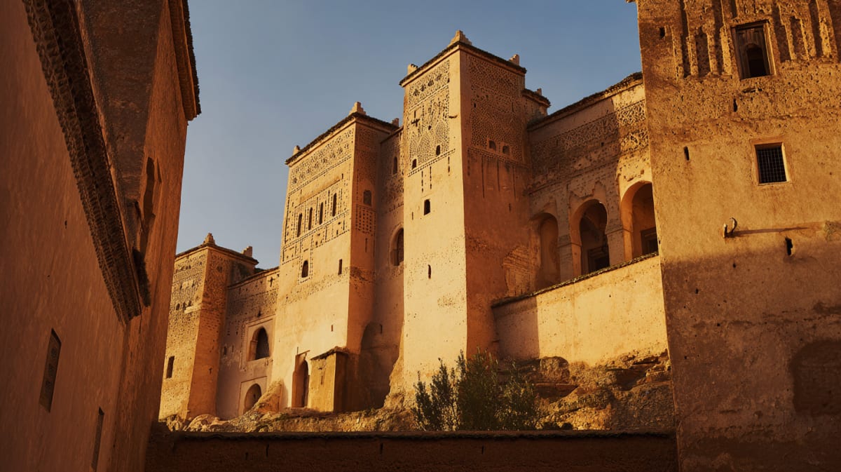 The crumbling painted ceilings of the Glaoui palace at Kasbah Telouet, High Atlas