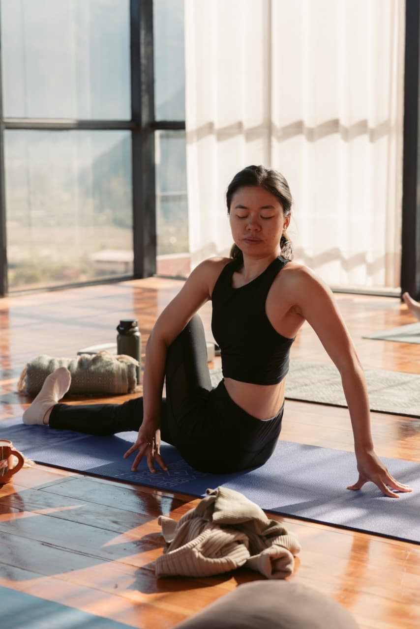 Seated meditation and mindfulness practice in tropical Bali nature