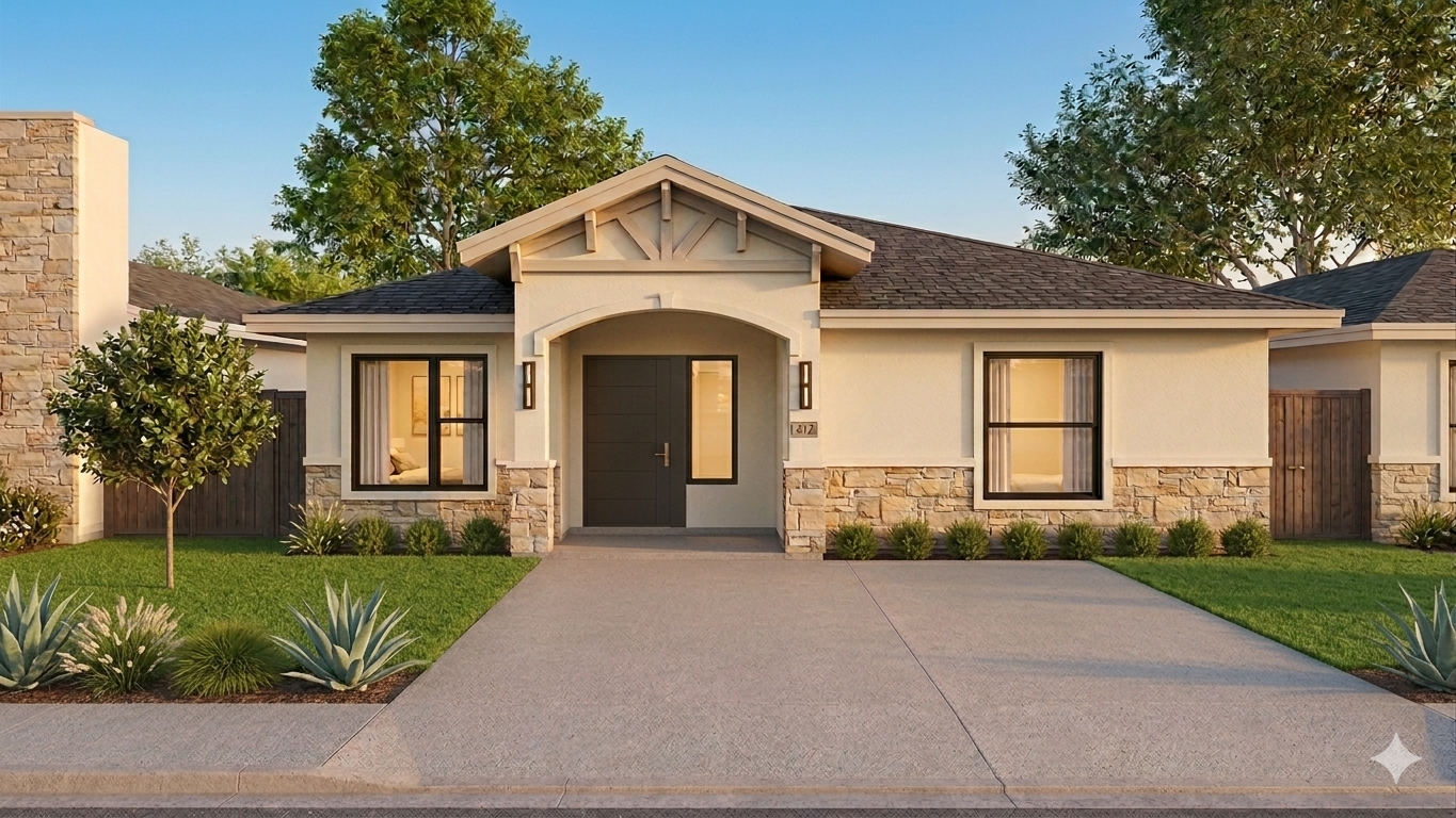 AI-generated sample new construction home style for El Eden in Laredo