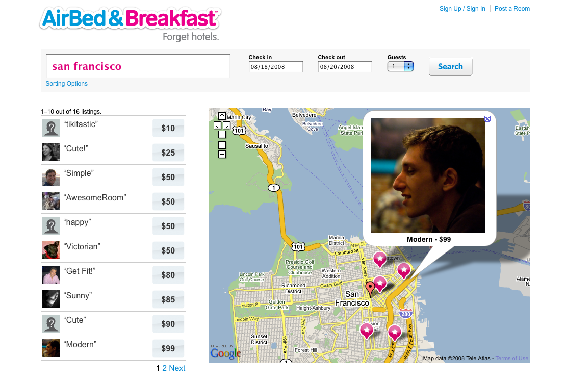 Early Airbnb product used as a concierge MVP