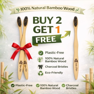 Buy 2 Get 1 Free Bamboo Toothbrush | 100% Natural Bamboo Wood | Eco-Friendly Charcoal Bristles | Plastic-Free Oral Care
