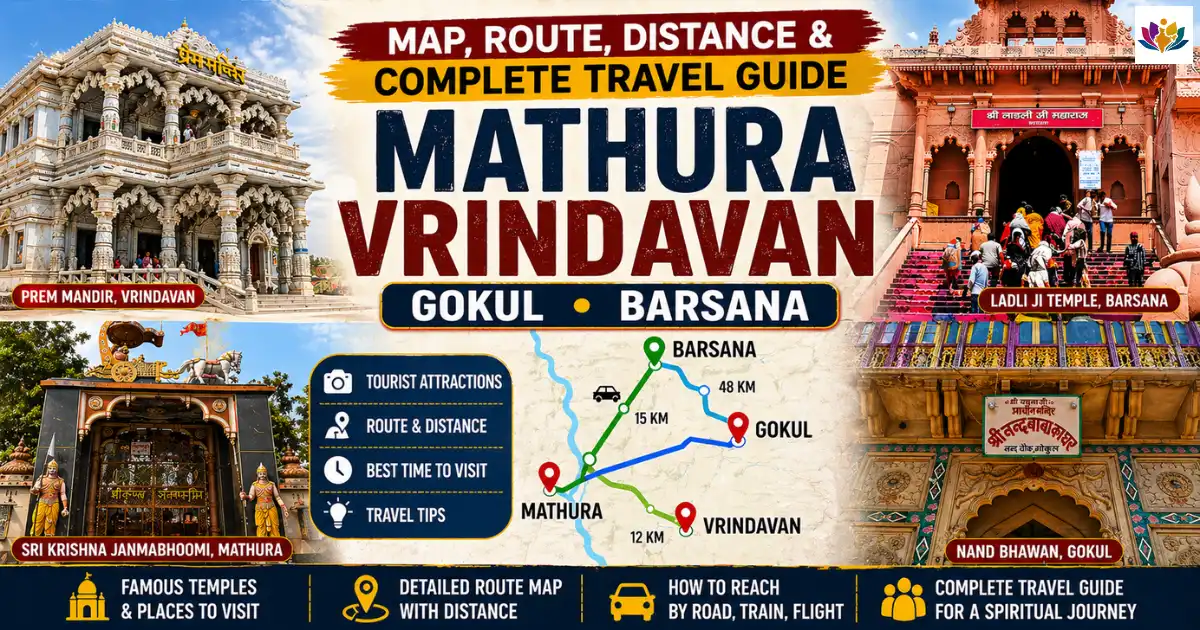 Mathura Vrindavan Gokul Barsana Map with Tourist Attraction, Route, Distance & Complete Travel Guide