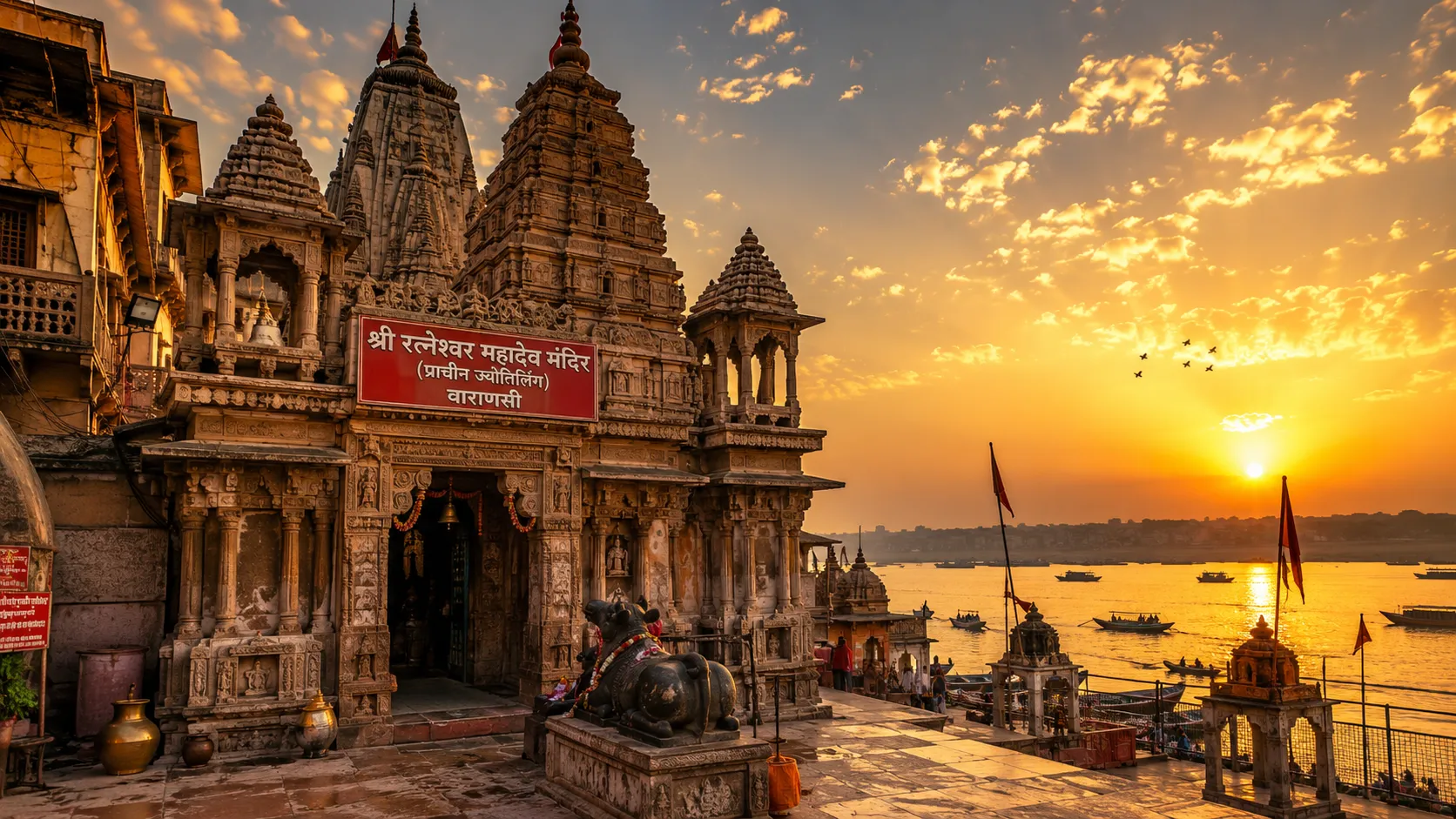 Ratneshwar Mahadev Temple Varanasi - The leaning, partly submerged temple rising from the Ganga at sunrise
