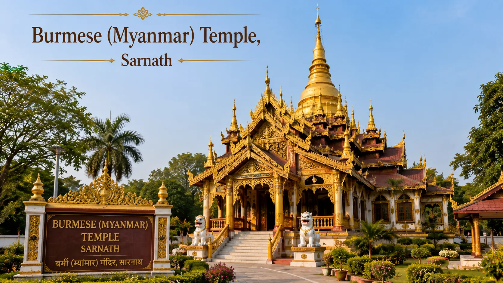 Burmese Temple Sarnath - The Myanmar-style architecture and serene Burmese Buddha at the temple