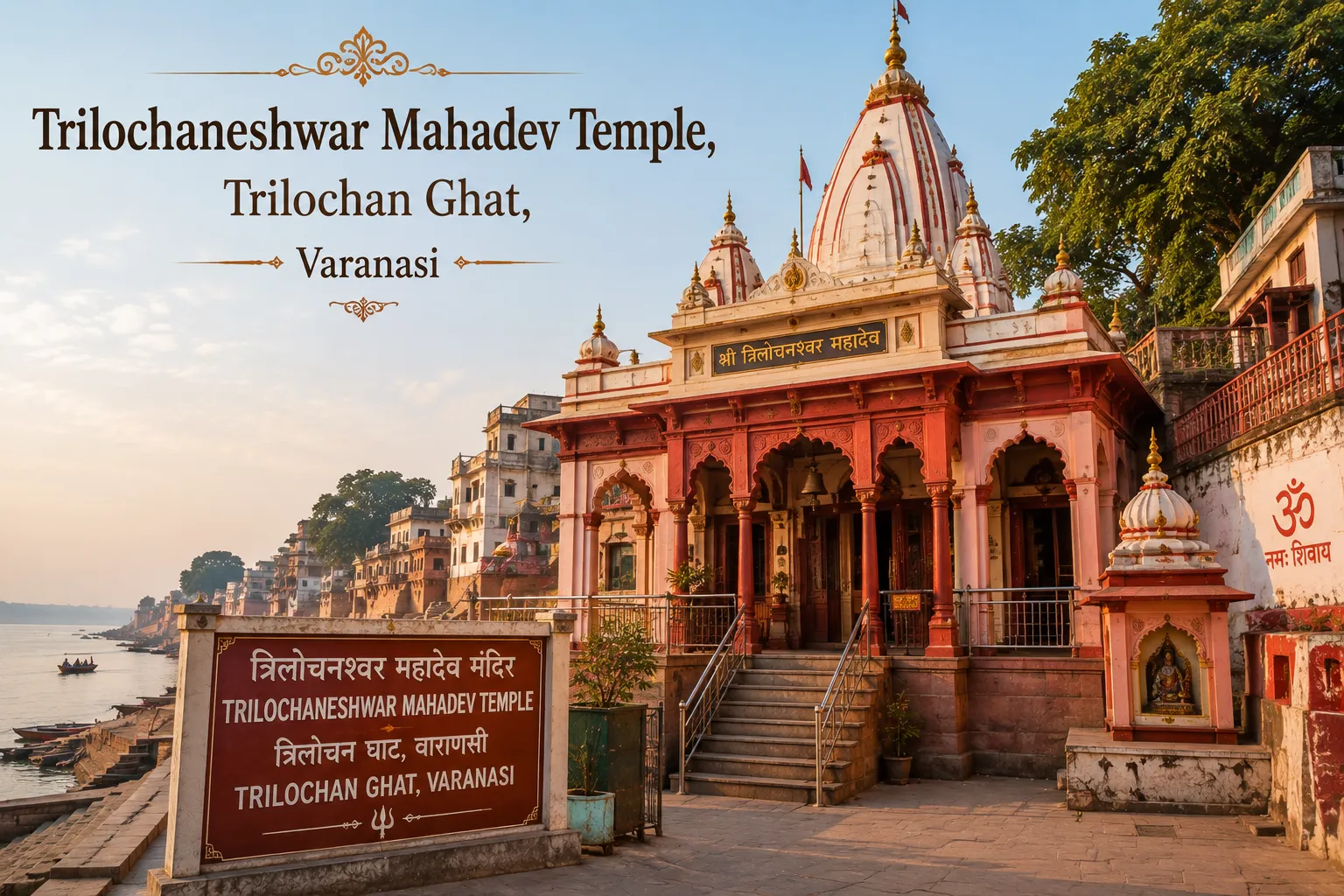 Trilochaneshwar Mahadev Temple Varanasi - The two towers of Trilochan Ghat above the Ganga