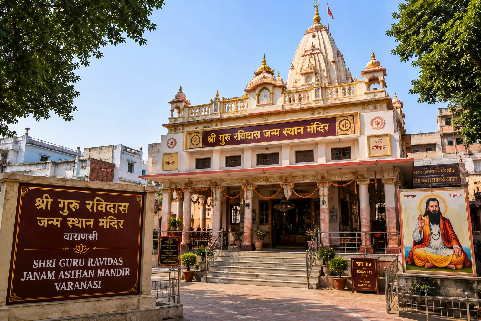 Shri Guru Ravidas Janam Asthan Mandir Varanasi - The gold-domed white marble birthplace temple at Seer Govardhanpur