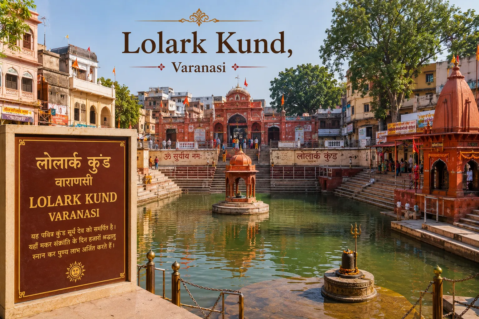 Lolark Kund Varanasi - The deep stone stepwell with its steps descending to the water at sunrise