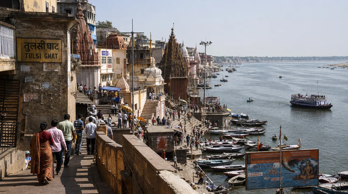Tulsi Ghat Varanasi - The calm riverfront with its old balcony and peepal tree