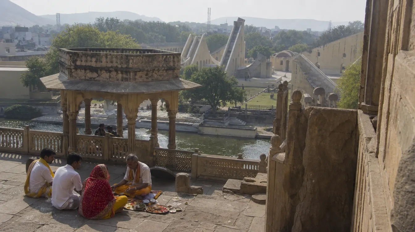 Man Mandir Ghat Varanasi - The carved stone balconies of the Man Mandir palace overlooking the Ganga