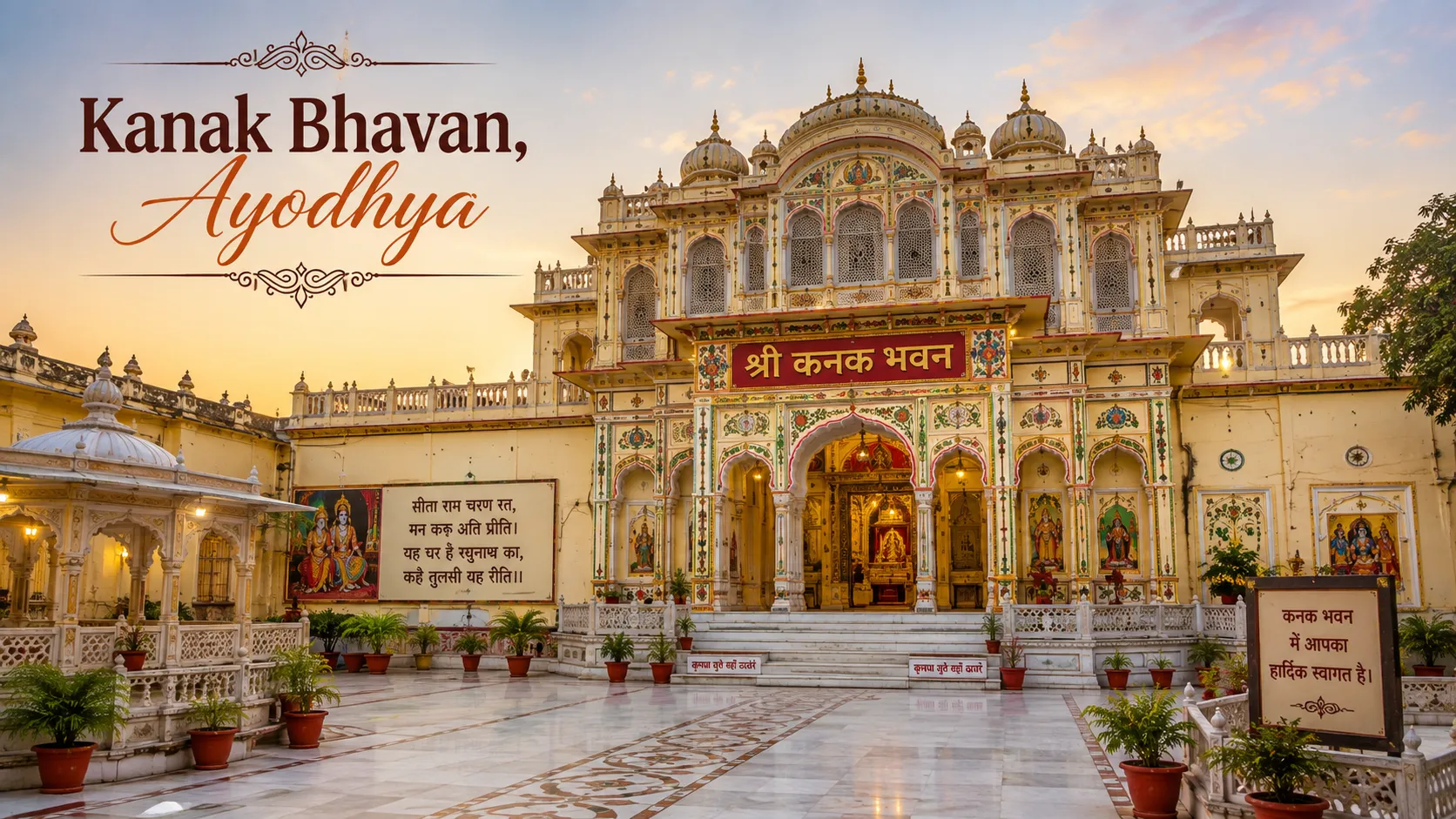 Kanak Bhavan Ayodhya - The gold-crowned Ram and Sita idols or the ornate palace-temple courtyard