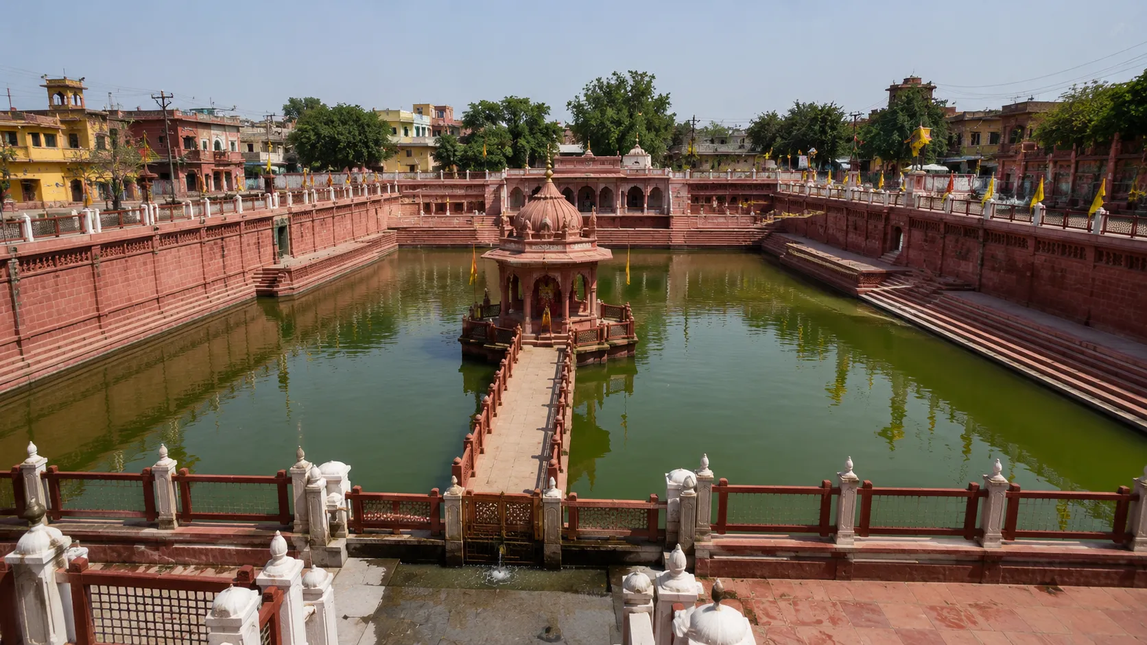Surajkund Ayodhya - The Surya Kund tank with its ghats and the Surya temple