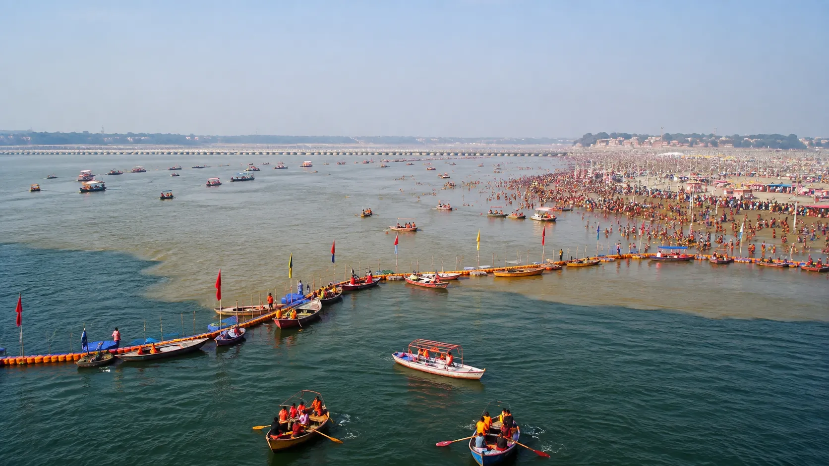 Triveni Sangam Prayagraj - The sacred confluence of the Ganga, Yamuna and Saraswati