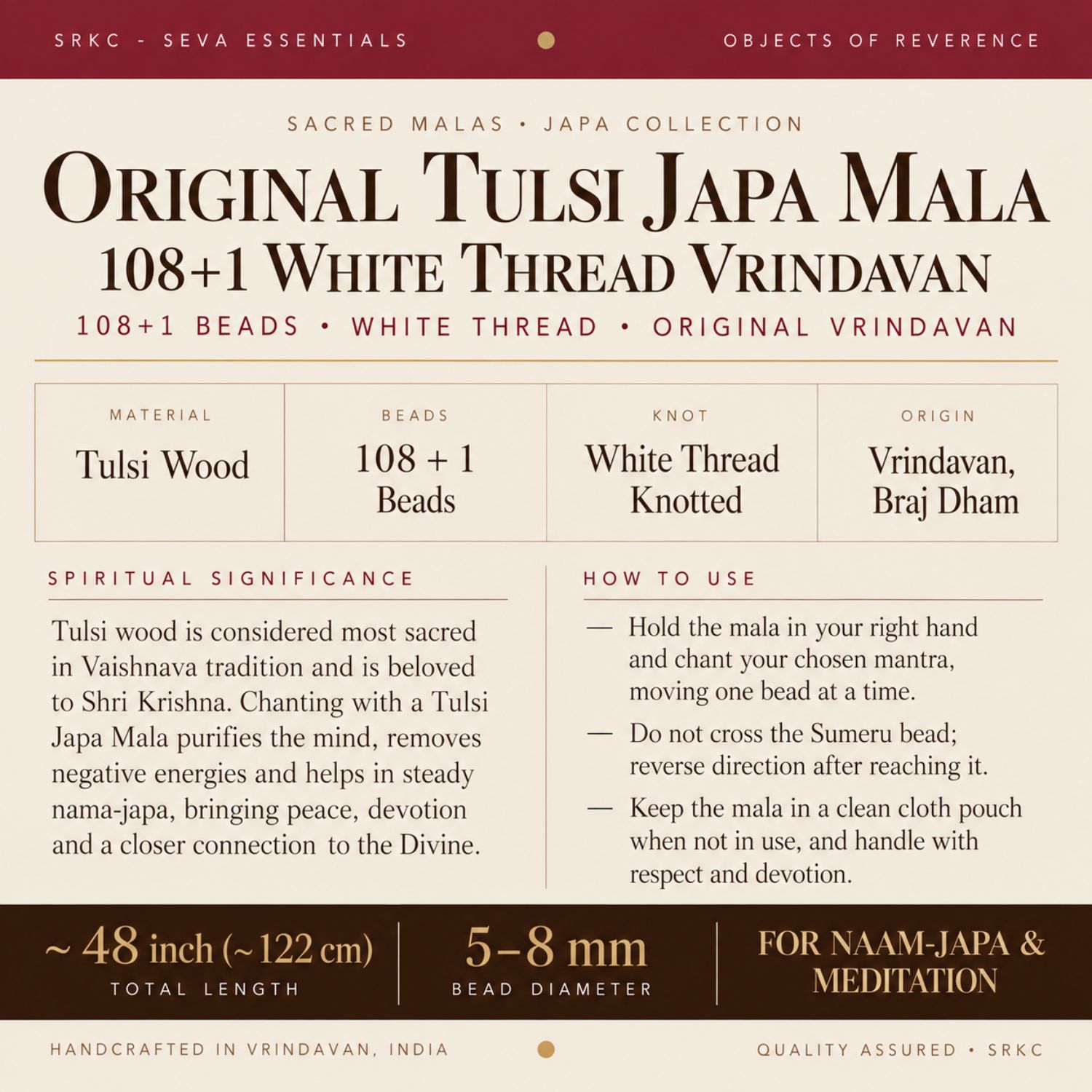 Original Tulsi Japa Mala 108+1 White Thread Vrindavan - view 4