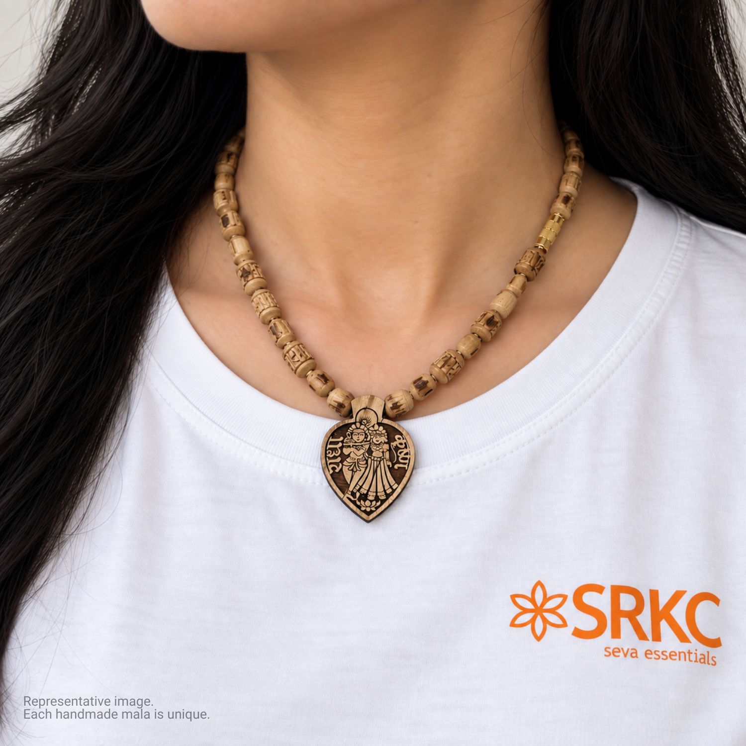 Original Tulsi Kanthi Mala with Radha Krishna Locket 1 Round Vrindavan - view 1