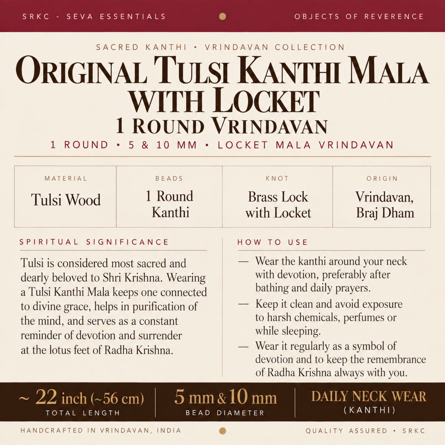 Original Tulsi Kanthi Mala with Radha Krishna Locket 1 Round Vrindavan - view 4