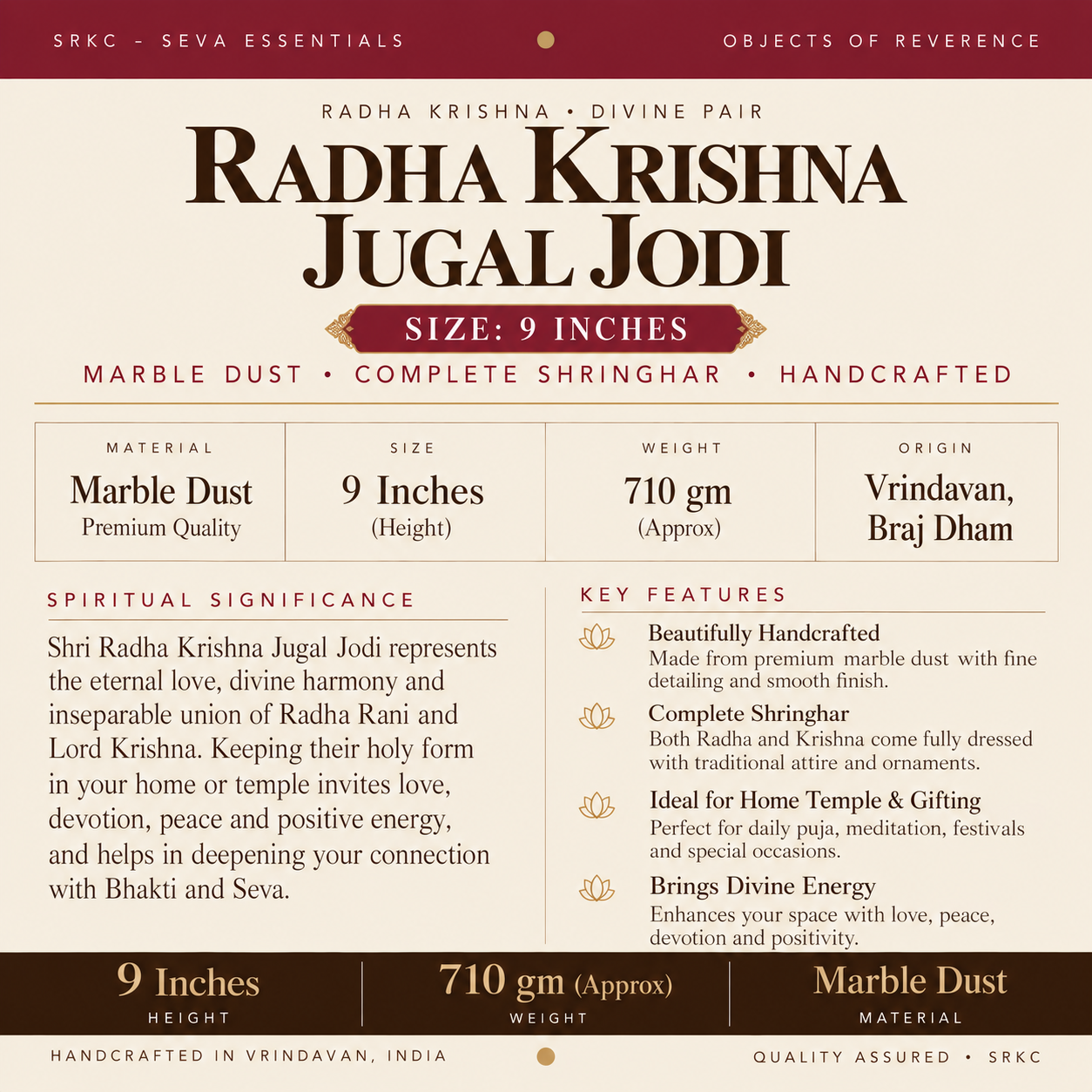 Radha Krishna Jugal Jodi Marble Dust Idol – 9 Inch with Complete Complementary Shringaar - view 4