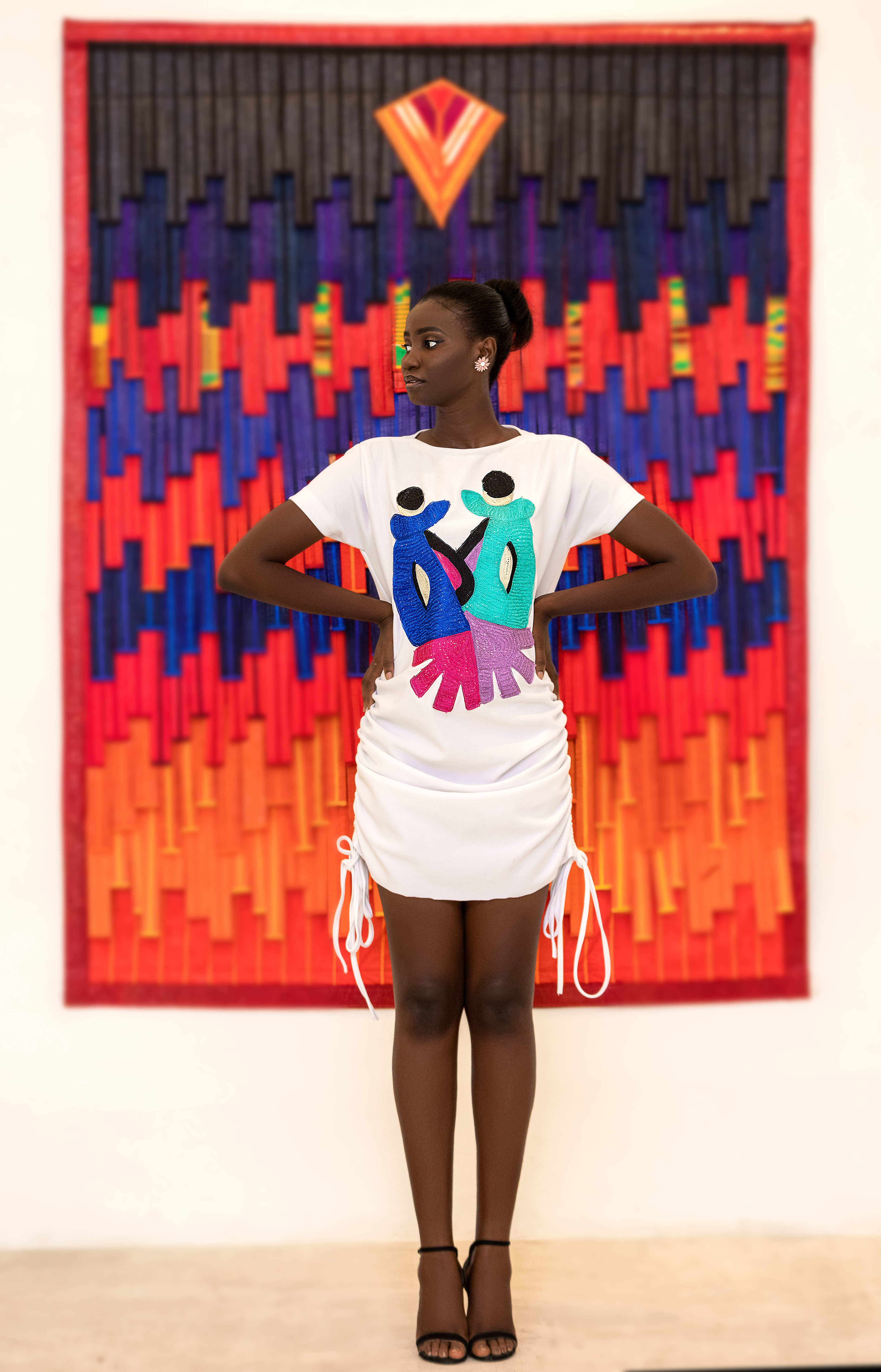 Embroidered ruched mini