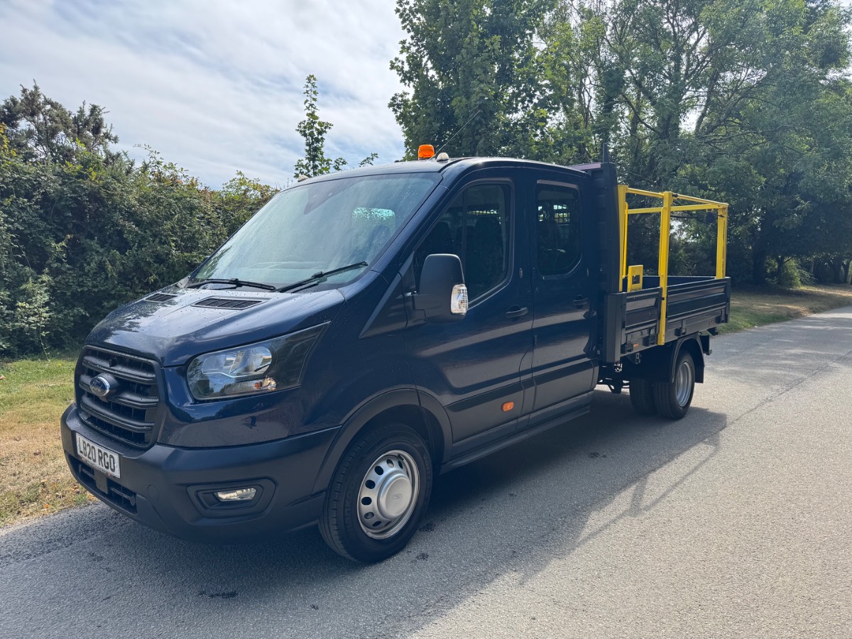 2020 (20) FORD TRANSIT 350 L3 2.0 TDCI ECOBLUE 130BHP [EURO 6] TWIN WHEEL RWD LONG WHEEL BASE 7 SEAT DOUBLE CAB DROPSIDE PICK-UP - ONLY 43000 MILES!