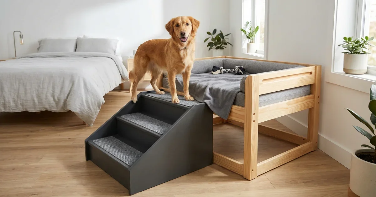 Stilvolle Erhhtes Hundebett Mit Treppe Bild