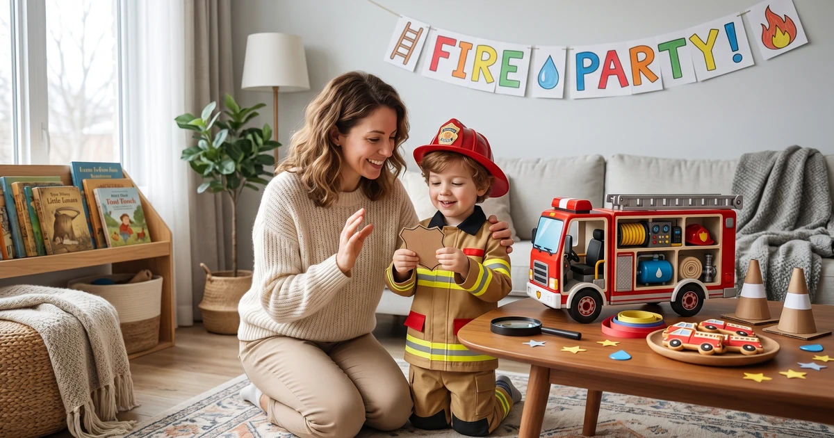 Kids enjoying preschool fire truck activities at a budget-friendly home birthday party