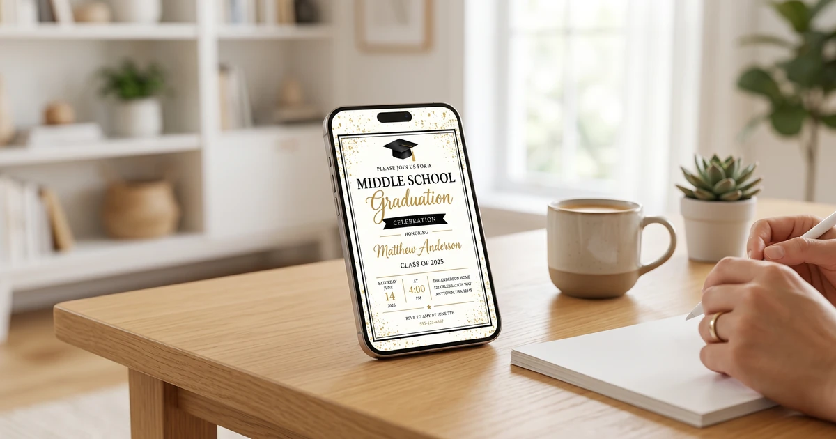 Mobile text invitation for events, go paperless, digital invites, easy RSVP. Minimalist design.