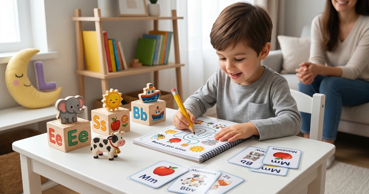 Homeschool Spanish lessons for kindergarten. Fun & engaging activities kids love! | KubbyLab