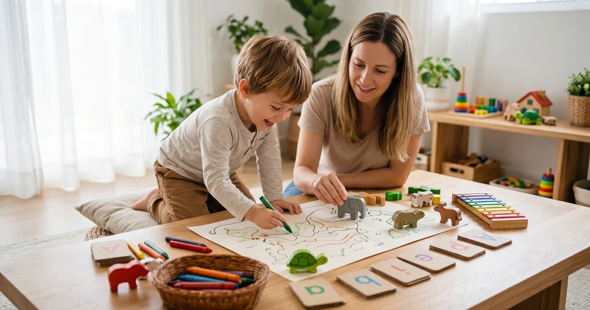 Parent holding a four-year-old, focusing on language activities without screens. screentime toddlerlanguage